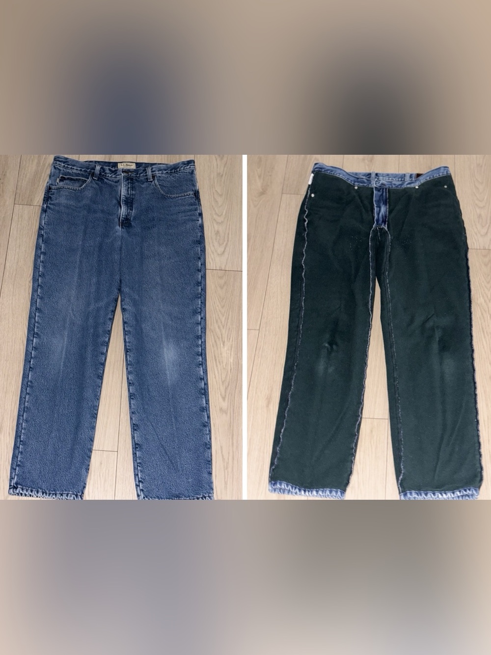L. L. Bean Mens Classic Fit 38x30 Blue Denim Green Lining Fleece Lined Jeans